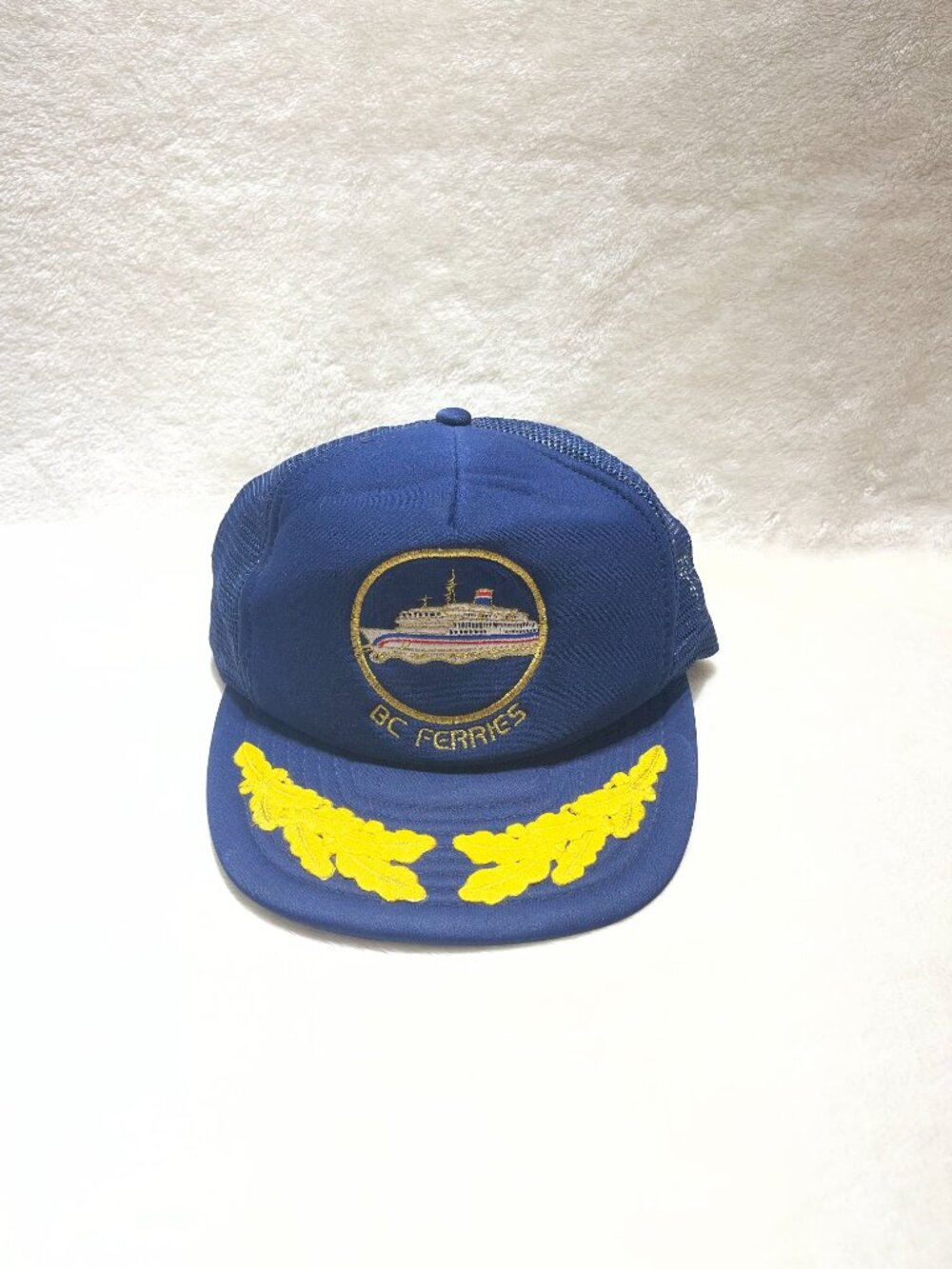 Vintage BC Ferries Trucker Hat Wilson Navy Gold Laurel Snapback Canada Boat Cap